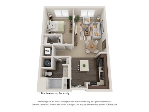 Floor plan for 1 bed, 1 bath, 800 sqft